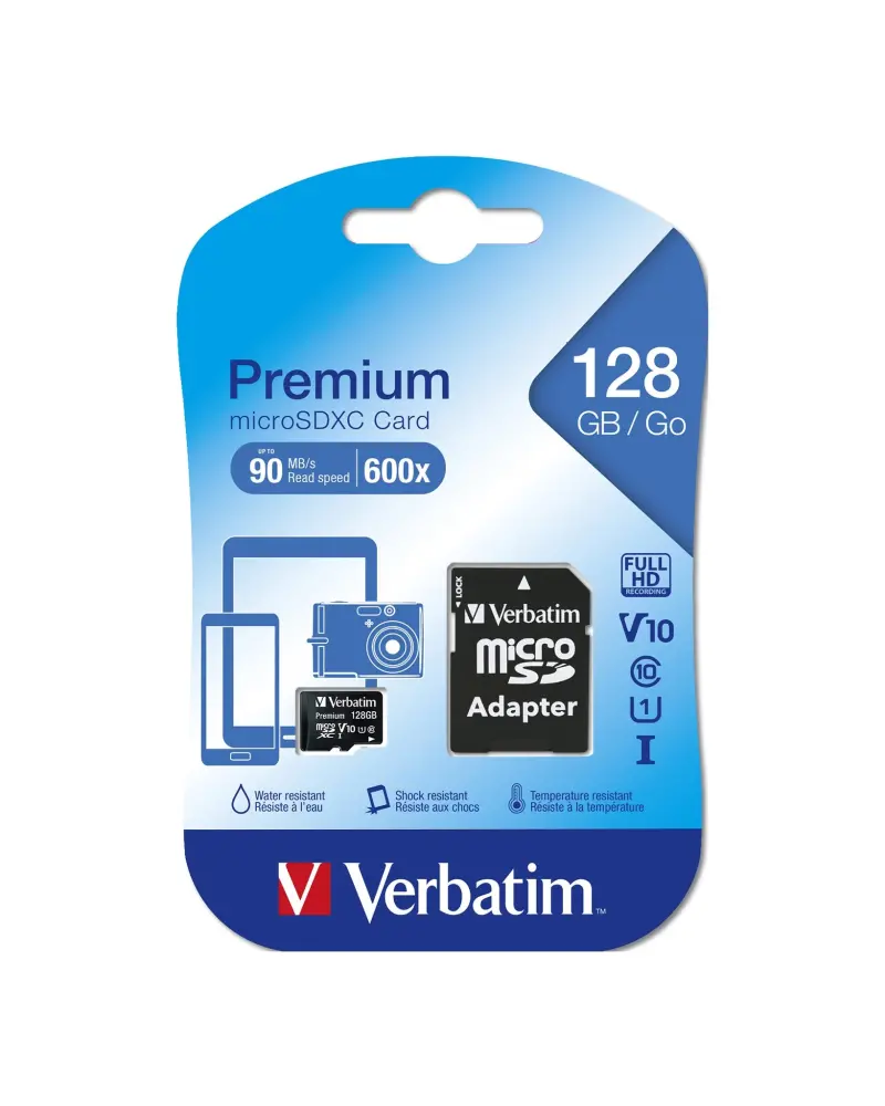 CARTE MÉMOIRE VERBATIM 128GB MICRO SD PREMIUM (44085)