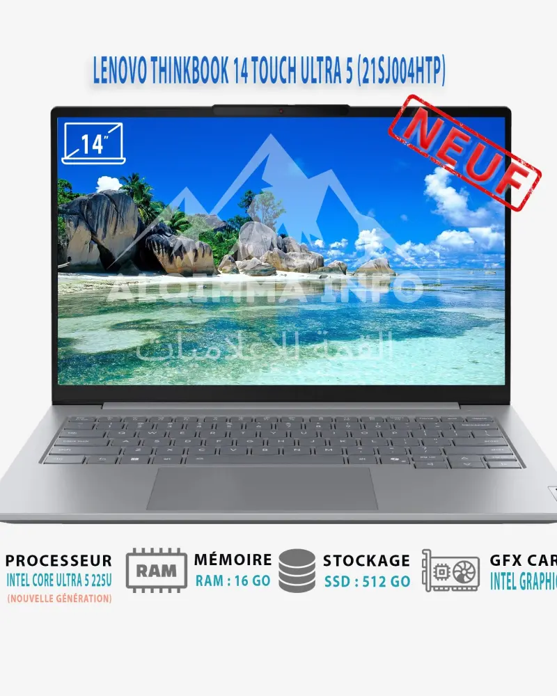 ORDINATEUR PORTABLE LENOVO THINKBOOK 14 TOUCH ULTRA 5 RAM 16GB SSD 512GB FREEDOS 2Y (21SJ004HTP)
