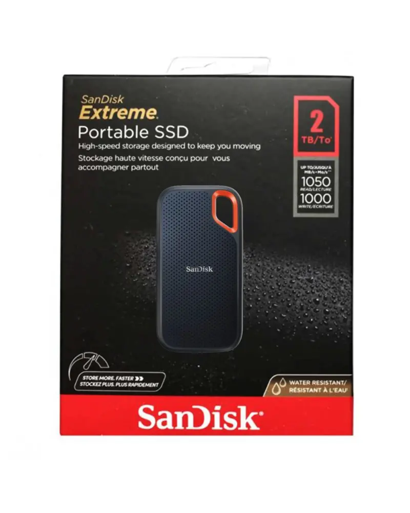 Disque dur portable SSD SanDisk 2TB USB Extreme V2 Up to 1050MB/s - Résistant à l'eau (SDSSDE61-2T00-G25)