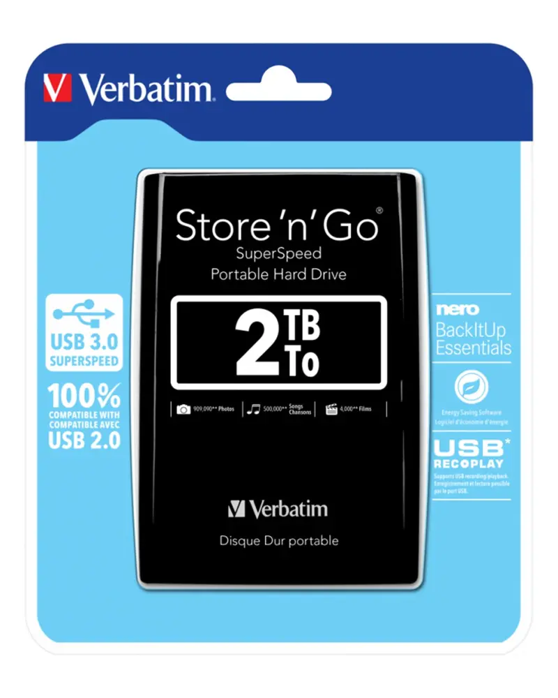 Disque Dur Portable HDD Verbatim 2 TB USB 3.0 (53177)