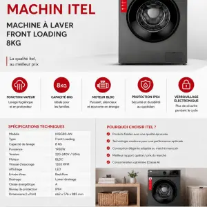 itel Lave-linge frontal 8 kg IXQG80-AN